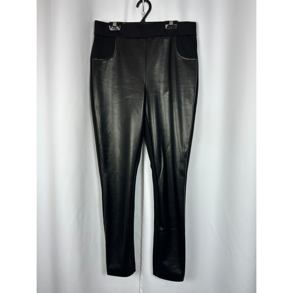 Joseph Ribkoff Black Faux Leather Front Leggings Skinny Pants Size 8 Moto Chic